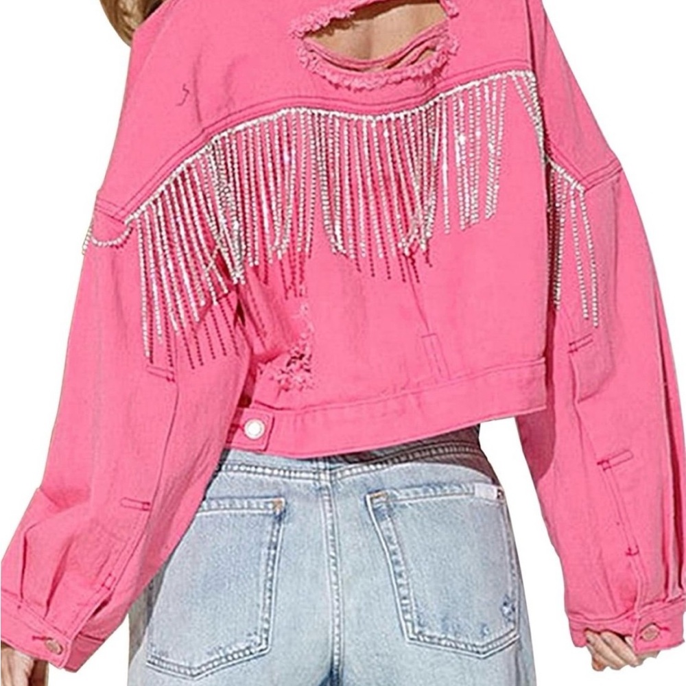 Pink Fringe Denim Jacket